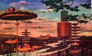 Illustration for article titled Helicópteros en la Luna y robots gigantes: así imaginaban los artistas soviéticos la vida en el espacio